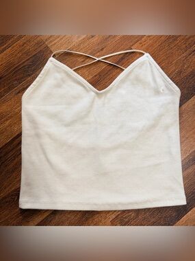 American Eagle Outfitters Ivory Cross-Back Ribbed Crop Top